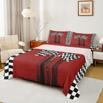 Feelyou Modern Racing Car Boys Twin Sheet Sets, Buffalo Checkered Flag Twin Fitted Sheet, Extreme Sports Flat Sheet, Breathable Home Decor, 3-Piece