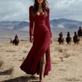 thumbnail image 6 of MORTTIC Women's Western Vintage Button-Down Maxi Dress - Long Sleeve Ruffle Front Slit Hem Casual Dress White，S, 6 of 6