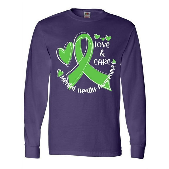 Inktastic Love and Care Mental Health Awareness Green Ribbon Long Sleeve T-Shirt