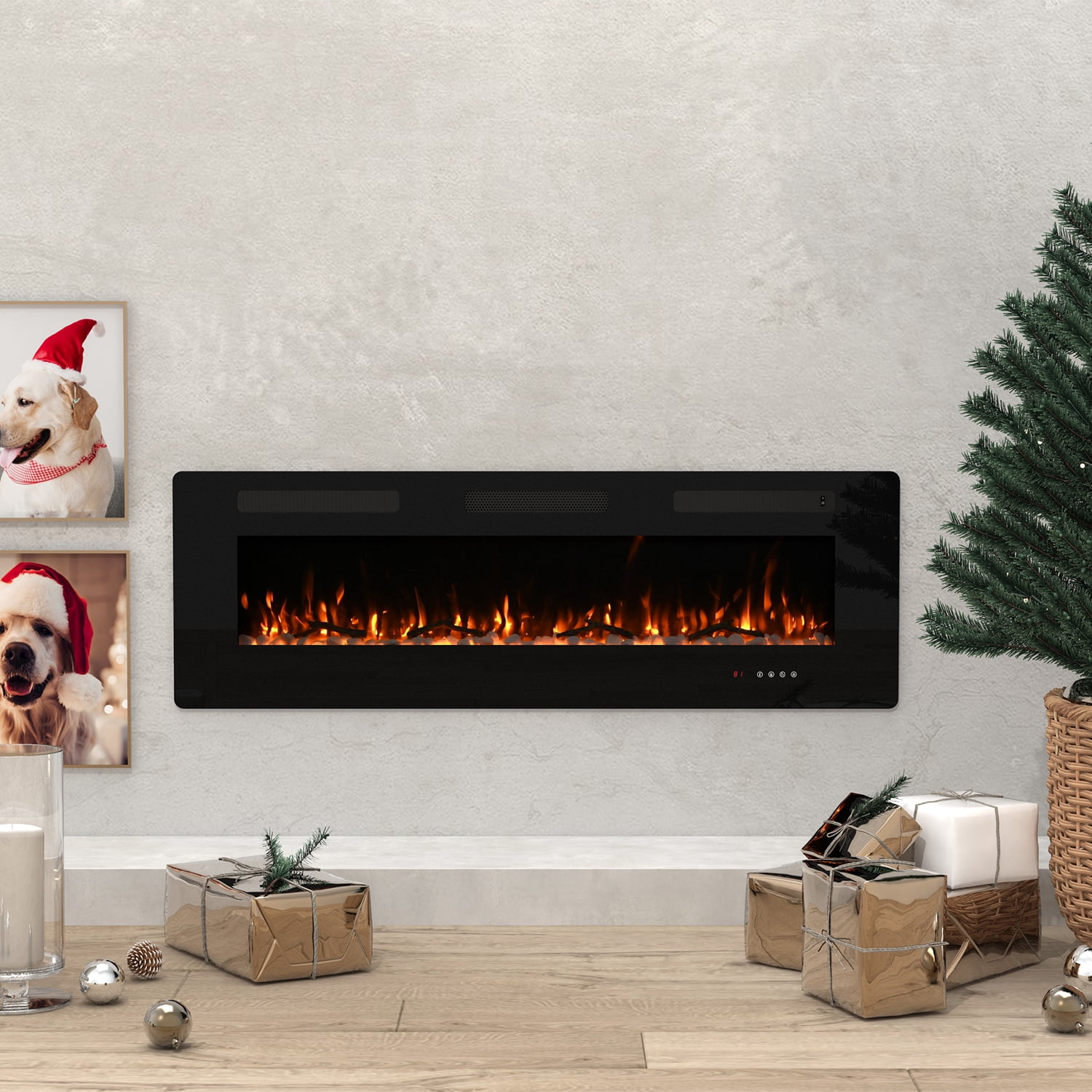 LED Fireplace With Remote 60" Ultra-Thin – Wall Mount Or Freestanding