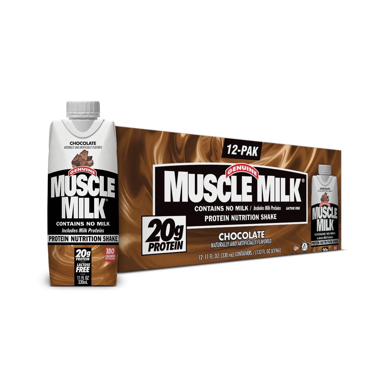 Muscle Milk Protein Shake, Chocolate, 20g Protein, 11 Fl Oz, 12 Ct