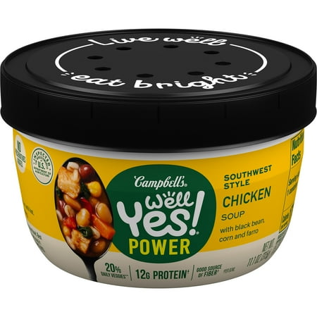 Campbell's Well Yes! Power Soup Bowl Southwest Style Chicken Soup with Bone Broth, 11.1 oz Microwavable Bowl