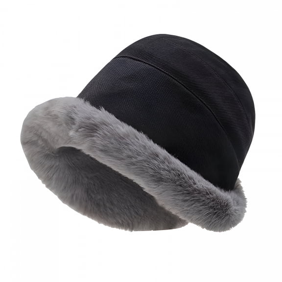 TELOLY Winter Faux Fur Furry Bucket Hat Fluffy Fuzzy Warm Hat Plush Fisherman Hat for Women Teens Girls