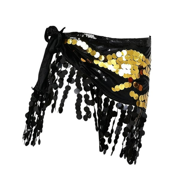 Pañuelo de cadera para danza del vientre, cinturón de cadera para danza del vientre para clubes nocturnos, rumba, mujeres y niñas Oro negro