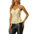thumbnail image 4 of INSPIRE CHIC Women's Top Sequin Cami Spaghetti Strap V Neck Sparkle Ruffles Peplum Tops XS Gold, 4 of 6