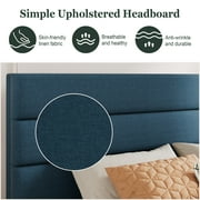Amolife King Bed Frame, Platform Bed Frame with Fabric Upholstered Headboard, Navy Blue