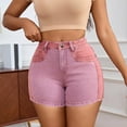 thumbnail image 6 of QATAINLAV Women's Summer Mid Waisted Patchwork Denim Shorts Fashion Color Block Teen Girls Stretchy Jean Shorts Slim Fit Butt Liftting Short Jeans Pink L My Orders Placed By Me, 6 of 7