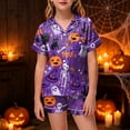 thumbnail image 2 of Girl Boy Halloween Pajamas Pumpkin Shorts Sleeve Button Down Shirt Pants Fall Pjs Nightgown, 2 of 5