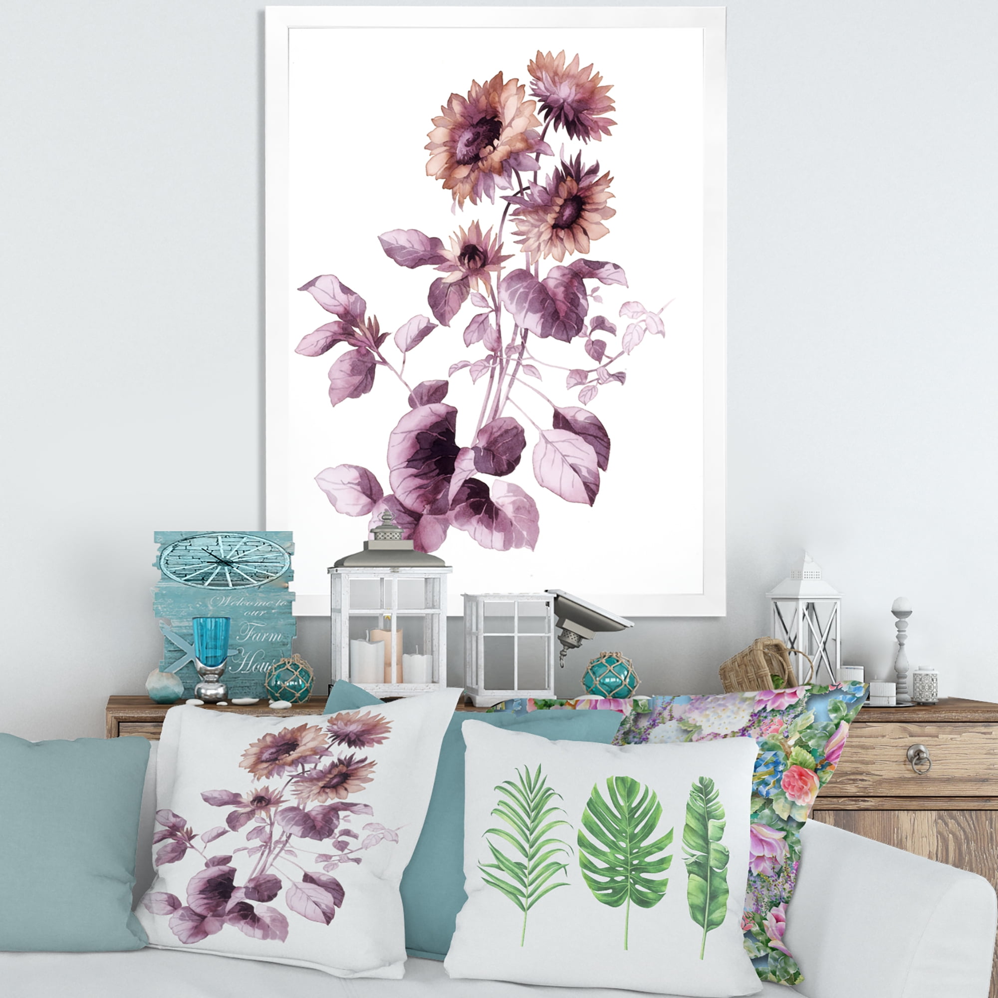 Designart 'Purple Wildflowers On White III' Traditional Framed Art Print