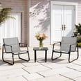 thumbnail image 6 of TINKLE WELL 3-Piece Outdoor Bistro Set, Textilene Patio Chairs with Wooden Armrests and Glass-Top Table for Porch, Lawn, Balcony, Light Gray, 6 of 9