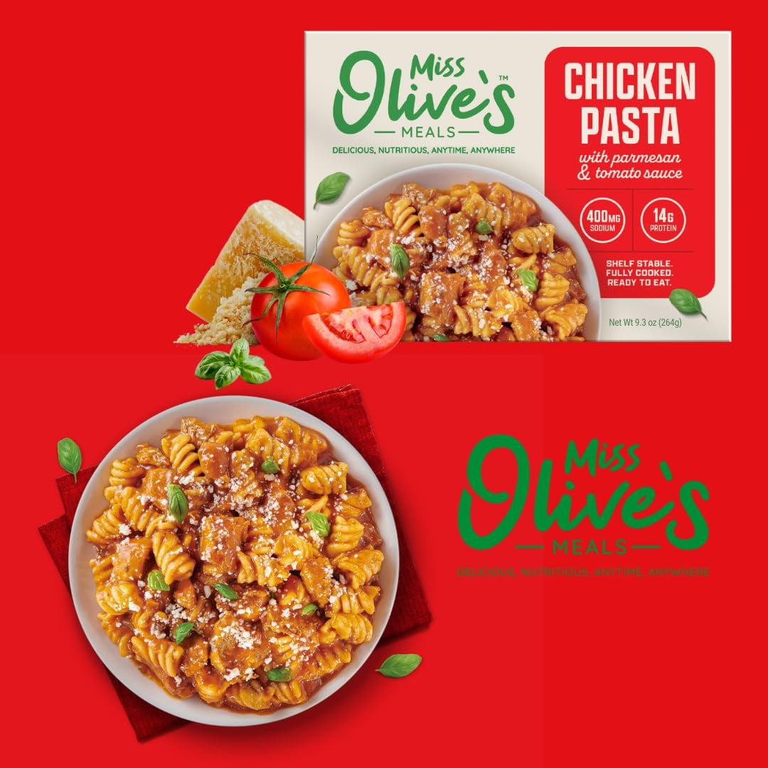 Miss Olives Ready Meals Variety Pack 5 Pack of Ready-to-Eat Microwaveable Meals Tinga, Tikka, Teriyaki, Pasta Fagioli & Chicken Parm, Bigger Portion Sizes, Heat & Serve Convenience