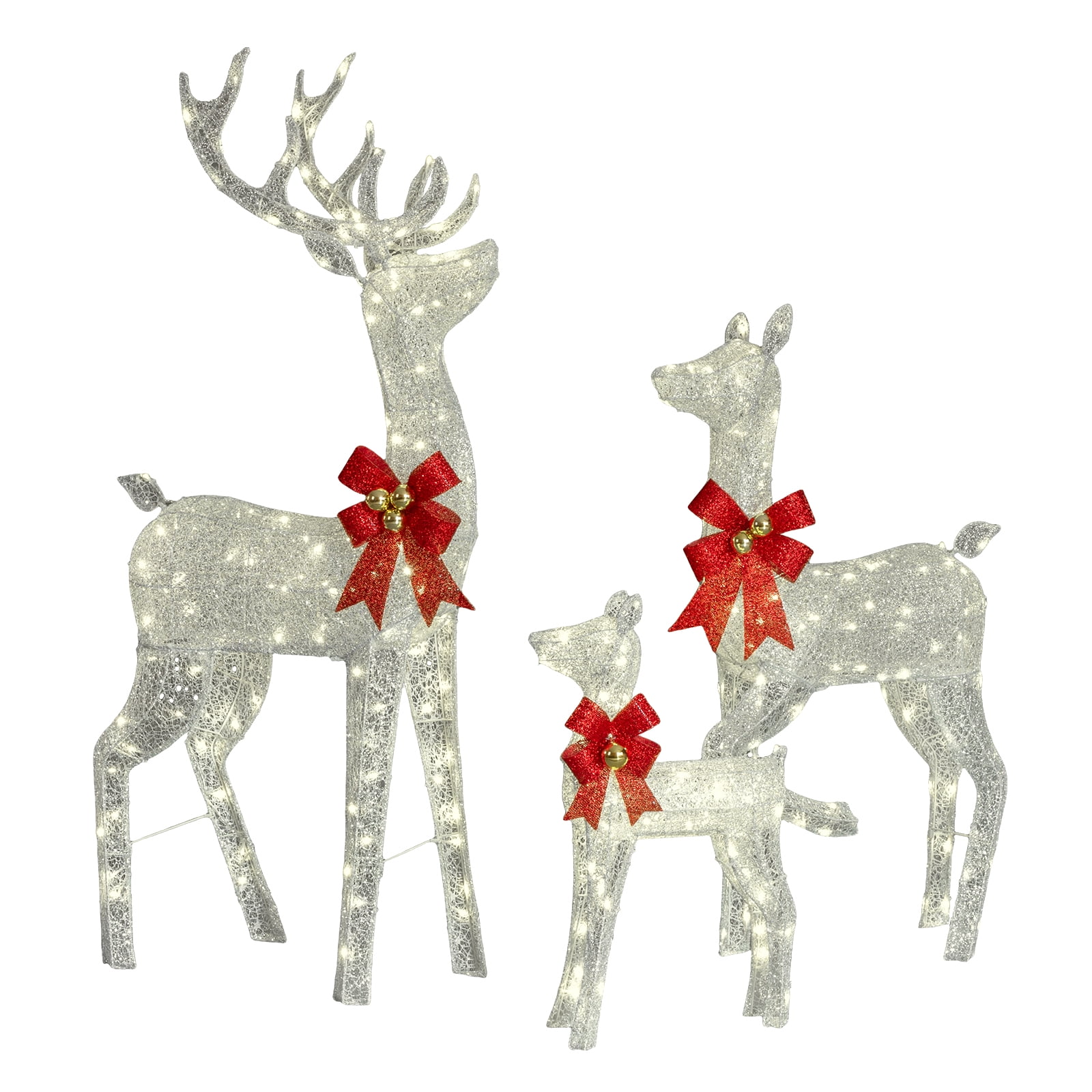 Astoutdoor 3-Piece Lighted Christmas Reindeer Family Set, Pre-Lit 290 LED Warm White Lights, Weather-Resistant Outdoor Holiday Decoration, White