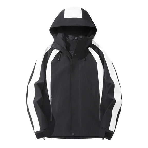 Men's Windbreaker Jackets with Hood Full Zip Colorblock Long Sleeve Windproof Hooded Coat Hiking Outdoors Outerwear (XL, White)