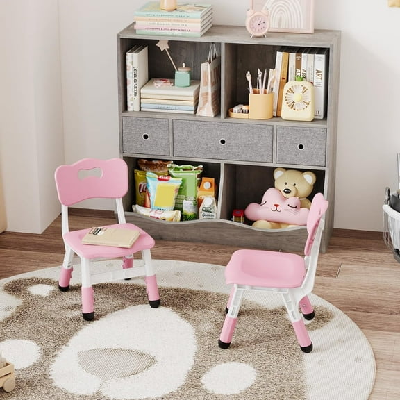 Kids Chair Set of 2, Height Adjustable Toddler Chairs for Boys & Girls, Plastic Kids Chairs for Desk, Playroom, or Dining – Pink, 180 lbs Capacity