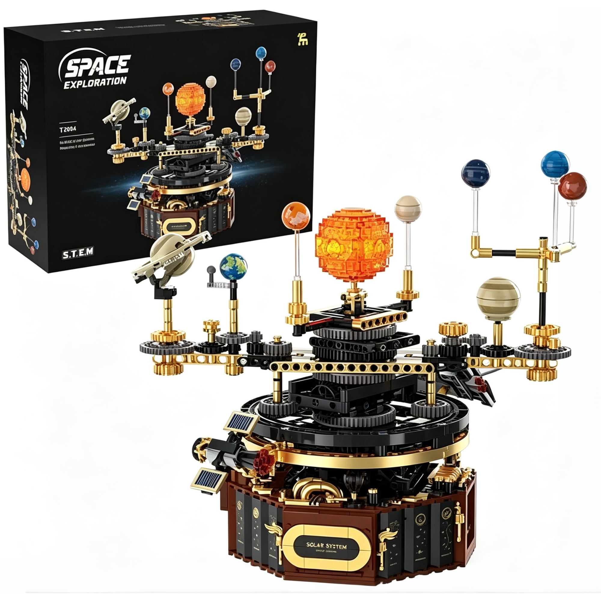 Ylutex Solar System Building Blocks Toy, Electric Rotating Planetarium Model Kit with LED Light, STEM Educational Space Toy，1098 Pcs