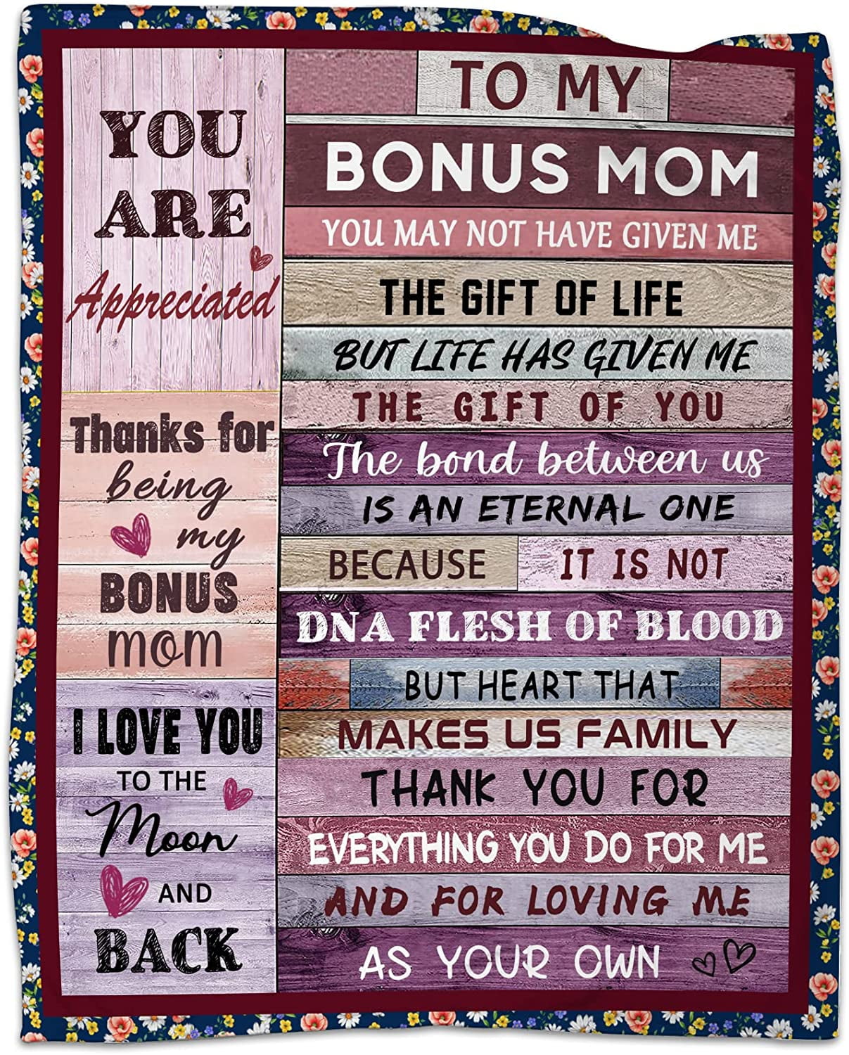 Bonus Mom Gifts from Bonus Daughter Son Christmas Thanksgiving Gifts for Bonus  Mother Stepmother Birthday Gifts Throw Blankets 50x60 