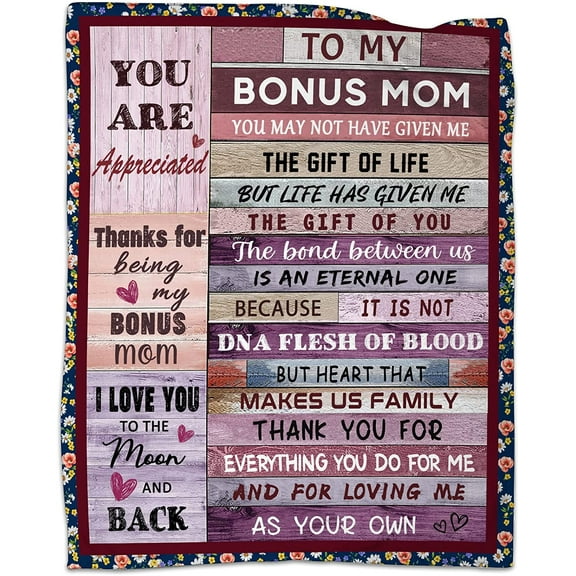 Bonus Mom Gifts from Bonus Daughter Son Mothers Day Blanket Gifts for Stepmom Birthday Gifts for Bonus Mother Stepmother Christmas Thanksgiving Gifts Throw Blankets 50"x60"