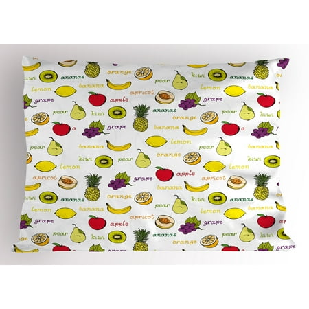 Plum Pillow Shams Fruits Pillow Sham Kiwi Banana Plums Lemon Orange Pear Grape Apricot Kitchen Food Print, Decorative Standard Size Printed Pillowcase, 26 X 20 Inches, Yellow Cream Purple Ruby, by Ambesonne ()