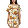 thumbnail image 1 of Fotbe Thanksgiving With Turkey Conjunto de Pijama Estampado para Mujer, 2 Piezas, Ropa de Dormir con Camiseta de Manga Corta y Shorts Suaves-Medium, 1 of 6