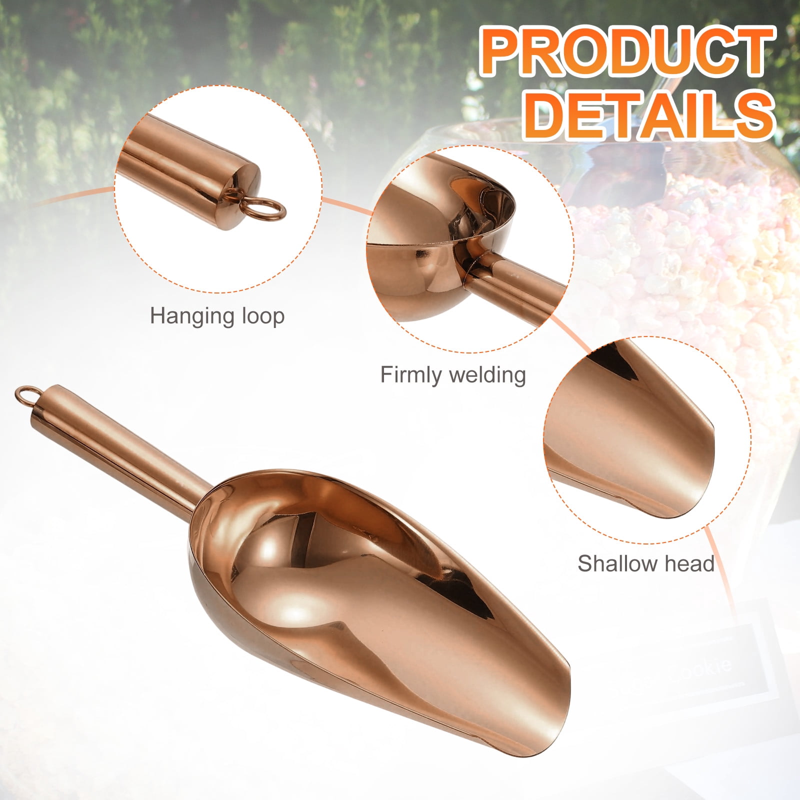 2pcs Metal Ice Scoop, 11" x 4.1"Stainless Steel Ice Scooper for Home Bar Use, Rose Gold