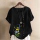 thumbnail image 1 of TaTaai Casual Printed Button Blouse, Women's Short Sleeve Linen Feel T-Shirt, Comfortable Top for All Seasons Gift, 1 of 4
