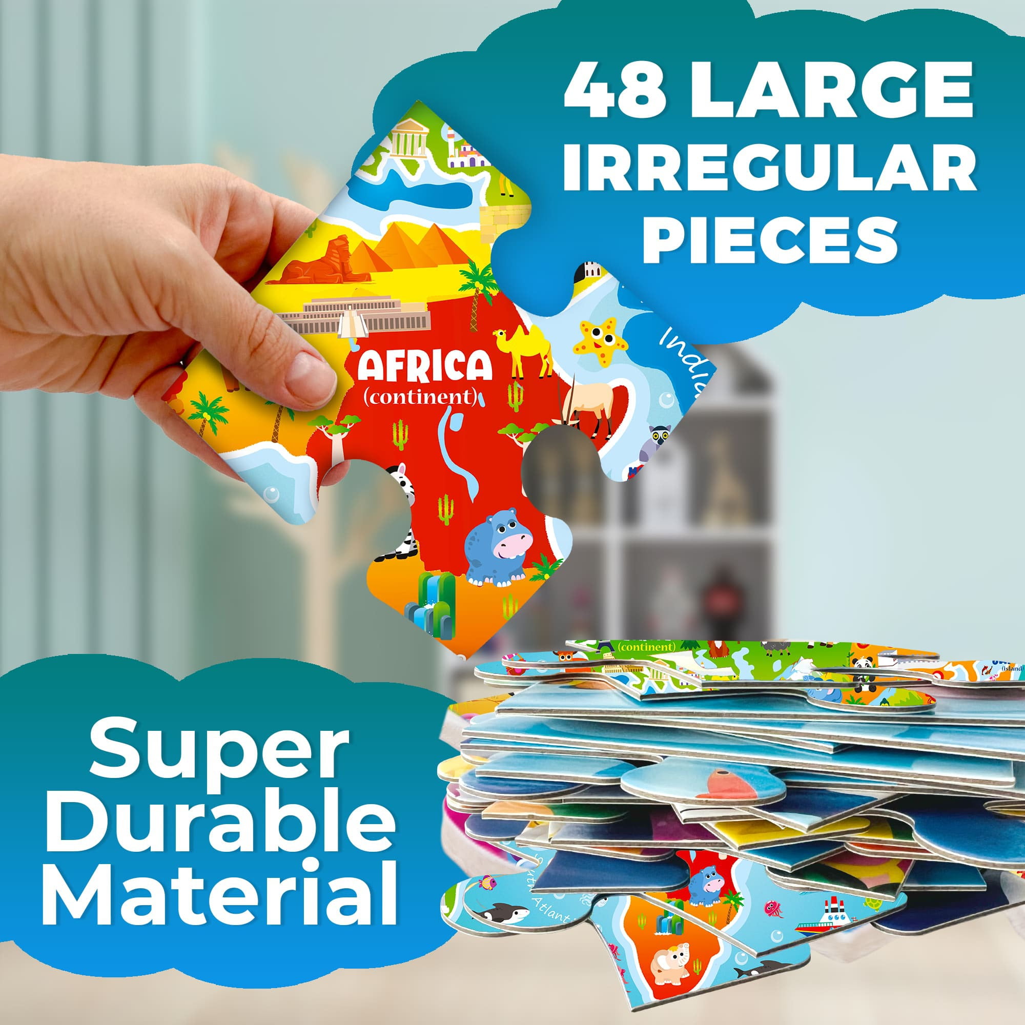 Quokka Floor Puzzle for Kids Ages 4-6 - Toddler Puzzle Ages 3-5 - World Map Educational Activity for Boys Girls
