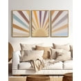 thumbnail image 3 of SHENIFY Boho Sun Wall Art Wood Canvas Boho Wall Art Rainbow Sun Rising on the Horizon Geometric Nature Line Art Mid-Century Modern Prints Boho Sun Wall Decor 16x24in3pcs FRAMED, 3 of 8