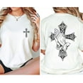thumbnail image 4 of Gothic Cross Prayer Hands Double-Sided T-Shirt, Vintage Christian Streetwear Tee, Grunge Graphic Print Top, Casual Unisex Street Style Shirt, 4 of 7