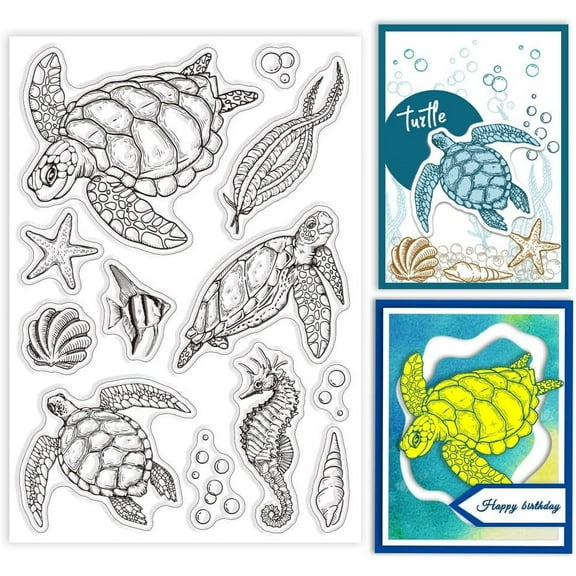 Sea Turtle Clear Stamps for DIY Scrapbooking Sea Ainmals Silicone Stamp Seals Seahorses Transparent Stamps