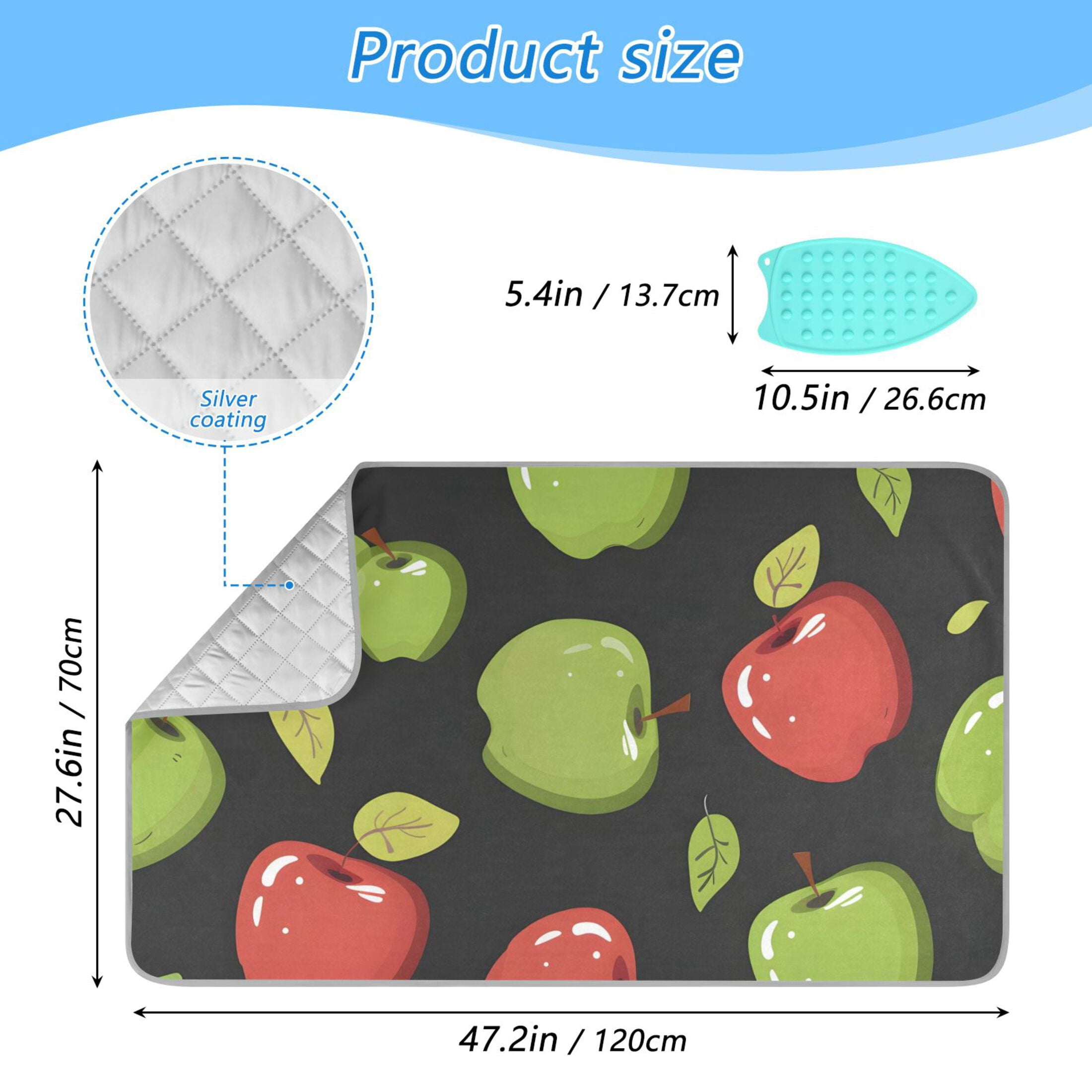 Apples in Red and Green Leaves Ironing Mat Blanket Portable Travel Ironing Pad Heat Resistant Pad 47.2" x 27.6”