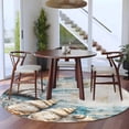 thumbnail image 4 of Abstract Shell Round Living Room Rugs 5 ft, Blue Floral Washable Area Rug with Non-Slip Sturdy Edge Binding Round Carpet for Entryway Kitchen Bedroom Bathroom, 4 of 9