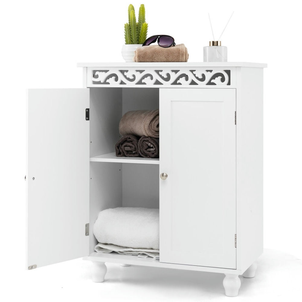 Finihen Bathroom Storage Cabinet, Floor Cabinet, Freestanding Bathroom Cabinet Floor Storage Organizer with Adjustable Shelf and Solid Wood Legs, for Bathroom, Living Room, Bedroom, White Finihen Bathroom Storage Cabinet, Floor Cabinet, Freestanding Bathroom Cabinet Floor Storage Organizer with Adjustable Shelf and Solid Wood Legs, for Bathroom, Living Room, Bedroom, White