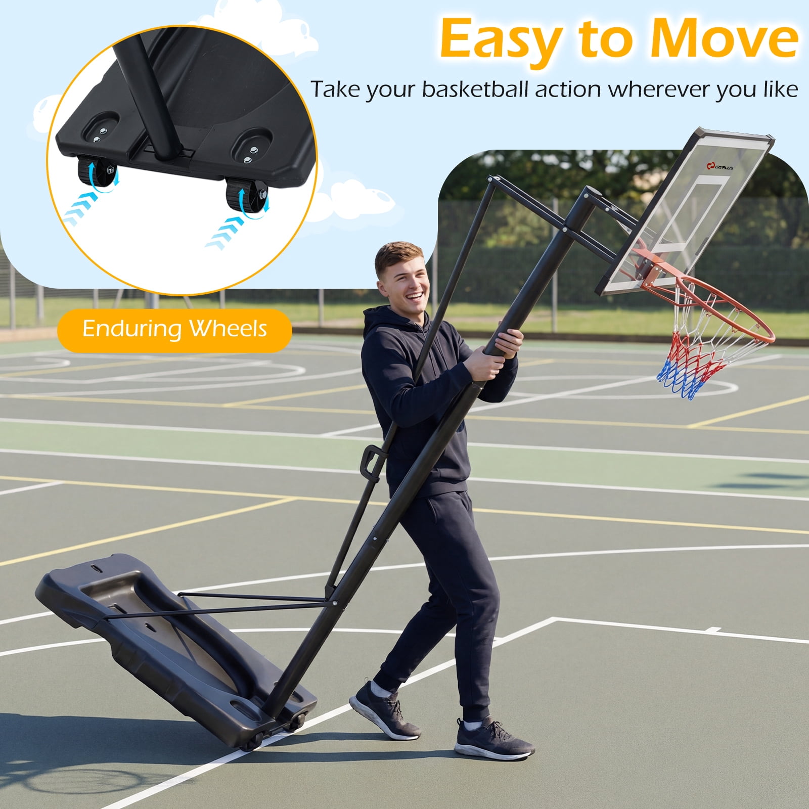 Goplus 10 FT Portable Basketball Hoop with Shock Absorbent Rim, Fillable Base for Adults Black