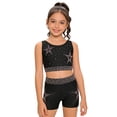 thumbnail image 3 of iixpin Kids Girls 2 Piece Gymnastics Dance Outfits Shiny Rhinestones Crop Top with Shorts Set Dancewear Black 16, 3 of 5