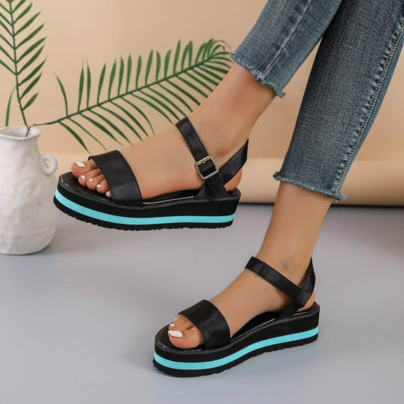 Tuobarr Women's Platform Sandals for Women Summer,Womens Open Toe High Heels Beach Sandals Thick Soled Shoes Blue US Size 5.5