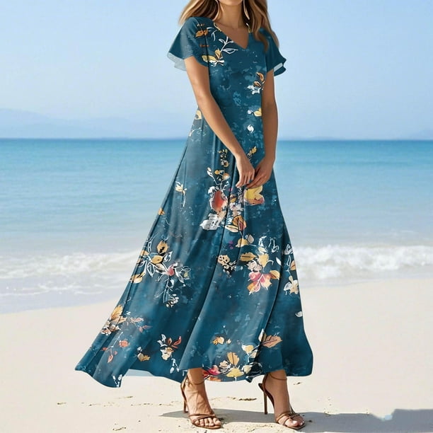 Playa Vestido Floreado Dos Piezas Txlixc Maxi Vestido De Manga