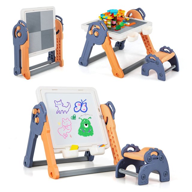 Costway Caballete De Arte 6 En 1, Con Mesa Reversible Y Bloques De Construcción, Espacio De Almacenamiento Oculto Y 4 Cestos Extraíbles, Para Jugar Con Arena Y Agua, Para Niños De 3 A 8 Años