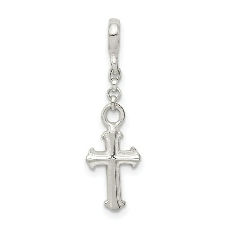 Cross Pendant Enhancer - Solid 925 Sterling Silver Cross 1 2in Dangle Enhancer Pendant (Length:26mm|Width:8mm)