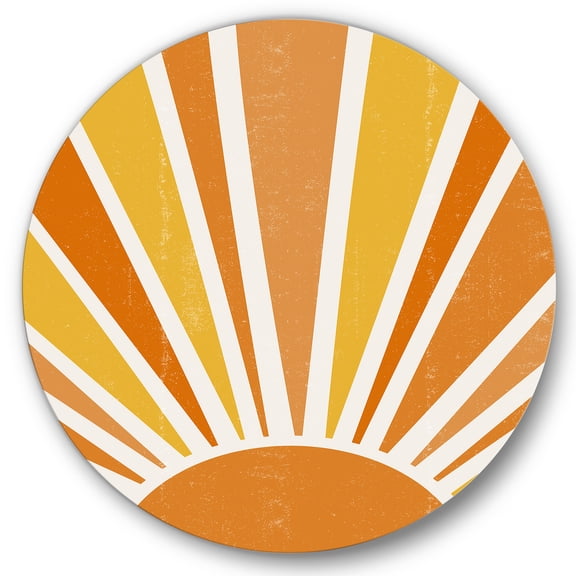 Designart 'Minimal Bright Shining Orange Sun Rays II' Modern Circle Metal Wall Art 36x36 - Disc of 36