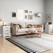 IDEALSOUL Nightstand for bedroom, White Farmhouse End Table with Charging Station, 3 Drawers Storage
