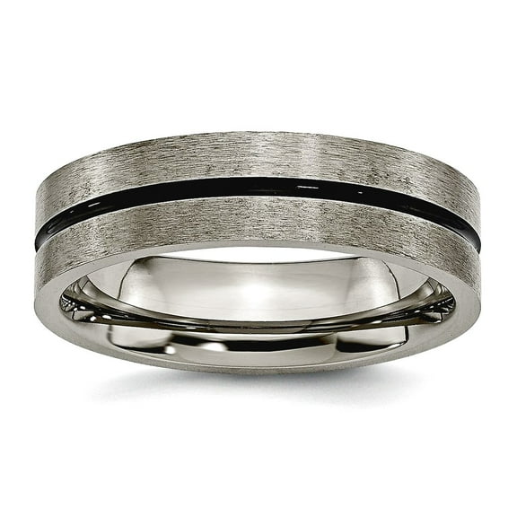 Titanium Brushed Flat Band Black Accent 6mm Satin Band Ring Size 8 Ring for Women and Men