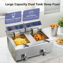 FOHERE Deep Fryer with Basket and Lid, 23.3Qt/22L Electric Deep Fryer with Oil Filtration, Time & Temp Control, 3000W