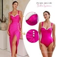 thumbnail image 6 of Flaxmaker Women One Piece Swimsuit Pink Pearl Push Up V Neck Bathing Suit Two pieces Swimwear Set, 6 of 9
