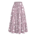 thumbnail image 3 of Women’s High Waist Tiered A Line Midi Skirt with Elastic Waistband and Floral Print Suitable for Daily Wear and Outings Pink L, 3 of 5