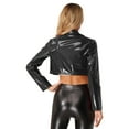 thumbnail image 2 of Eandarui Women's PU Leather Solid Open Front Casual Cropped Jacket Long Sleeve Moto Biker Coat Black S, 2 of 7