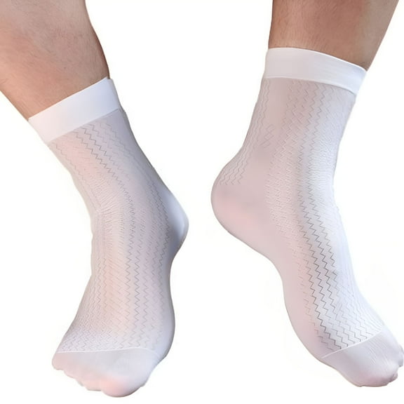 TELOLY Men'S Summer Thin Sheer Silk Evening Transparent Dress Business Socks White Us 6~9