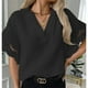 thumbnail image 2 of Camisa casual para mujer, cuello en V, color sólido, manga corta, costura de encaje, elegante top de verano para uso diario, 2 of 5