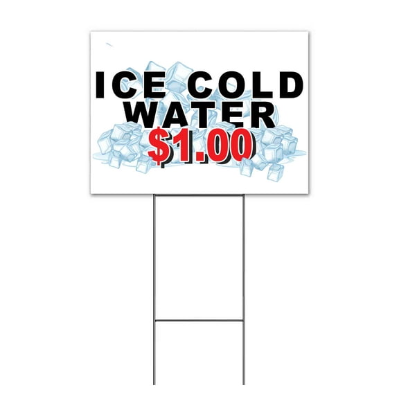 Ice Cold Water $1.00 (18" x 24") Yard Sign, Includes Metal Step Stake