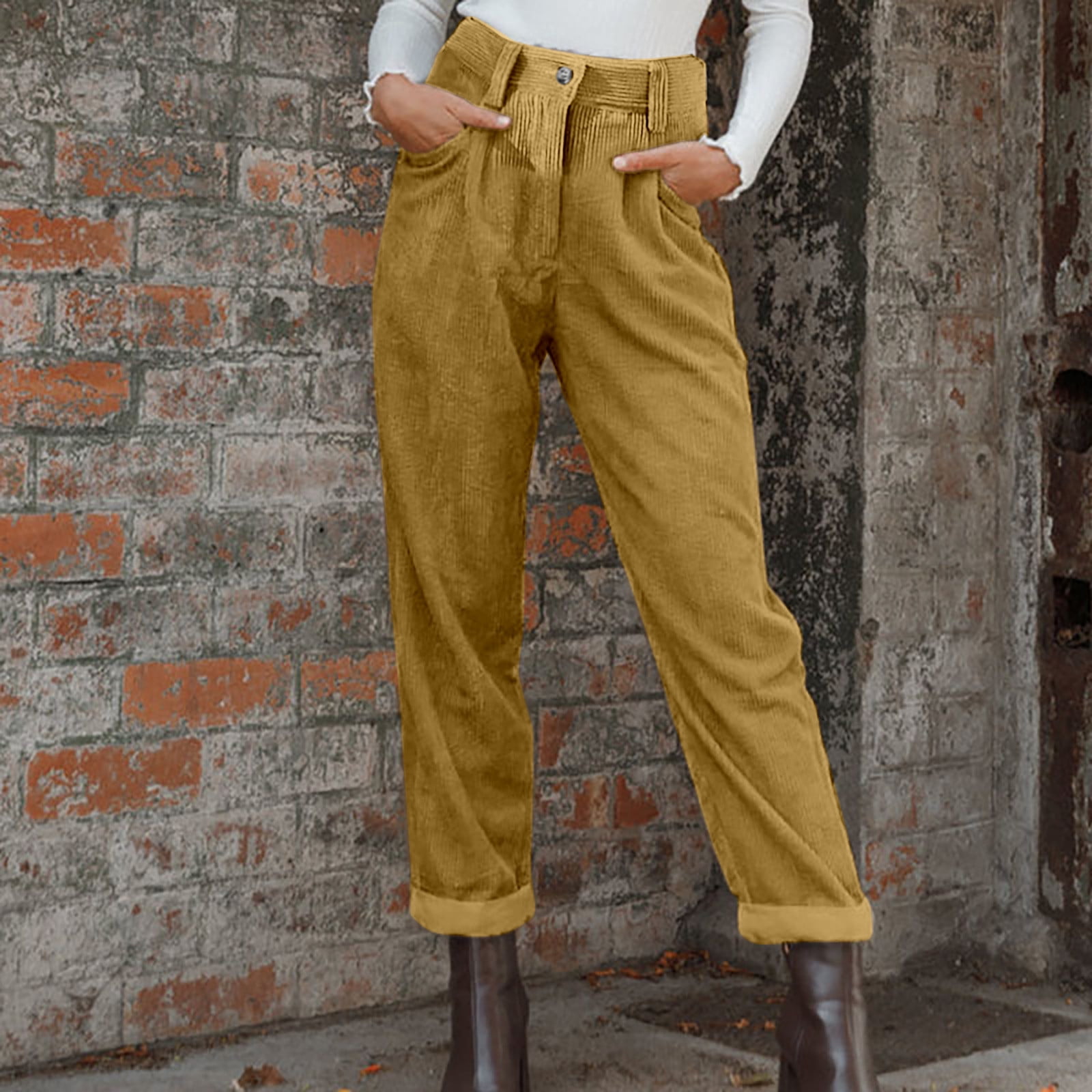 2024 Fashion Casual Corduroy Pants for Women Solid Color