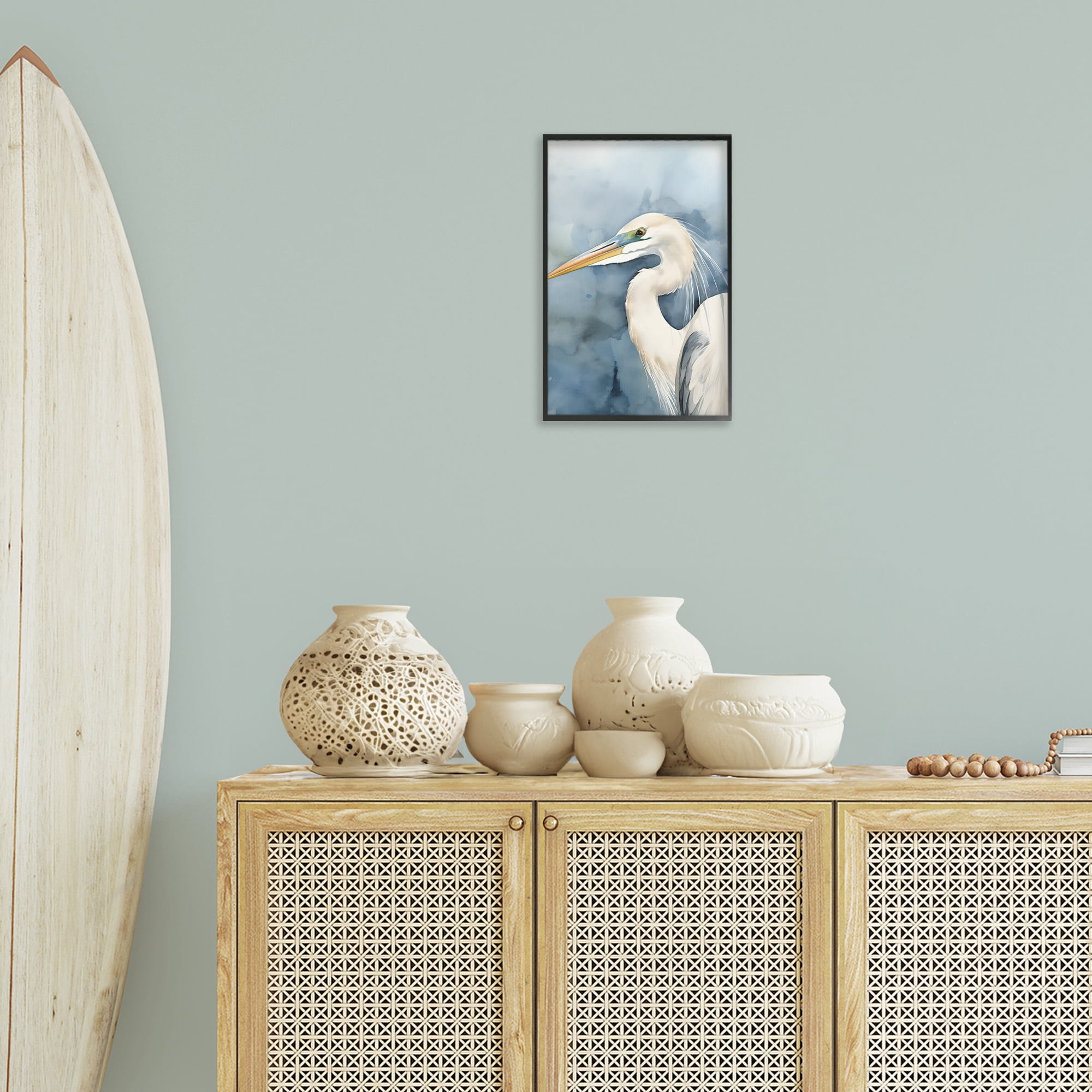 Stupell Industries Beach Bird on Blue Animals & Insects Painting Black Framed Art Print Wall Art, 12 x 18
